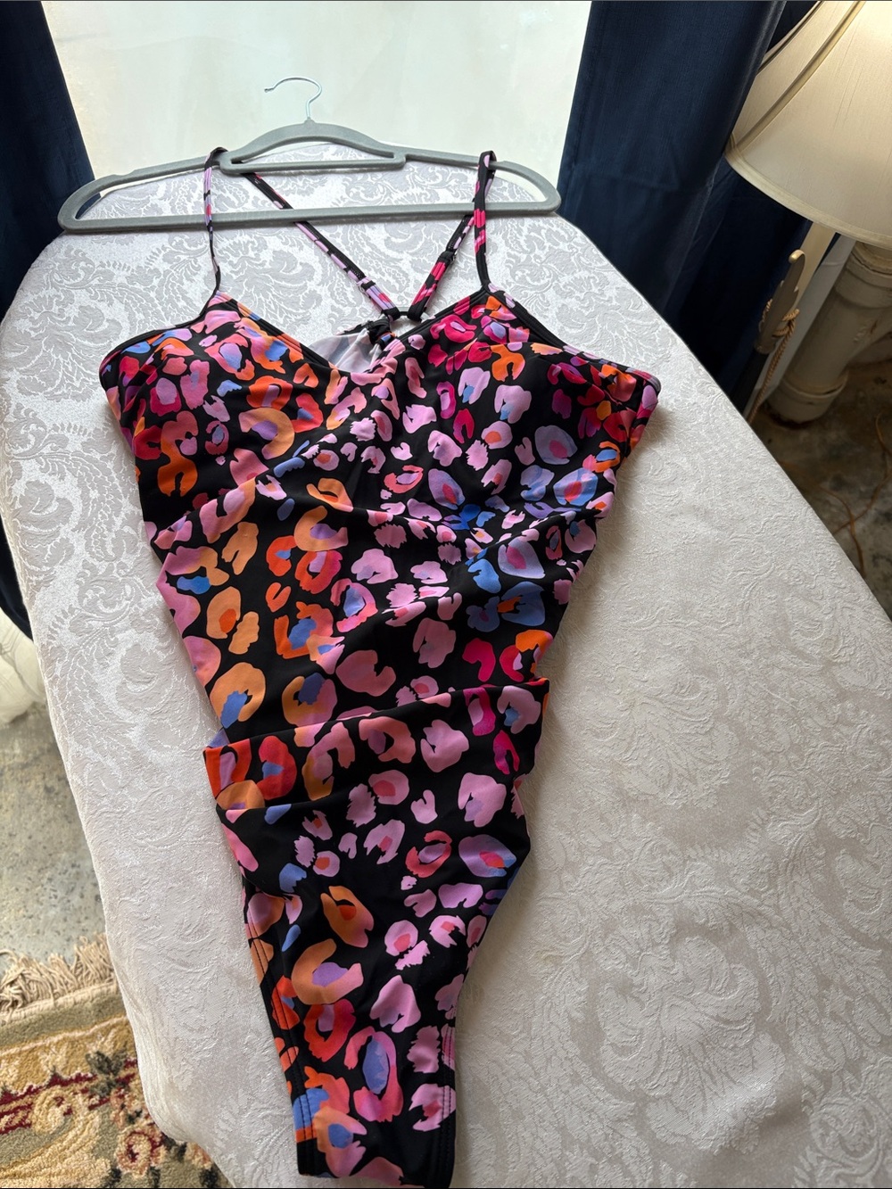 Cupshe Black One-Piece Swimsuit with Pink, Orange & Blue Leopard Print